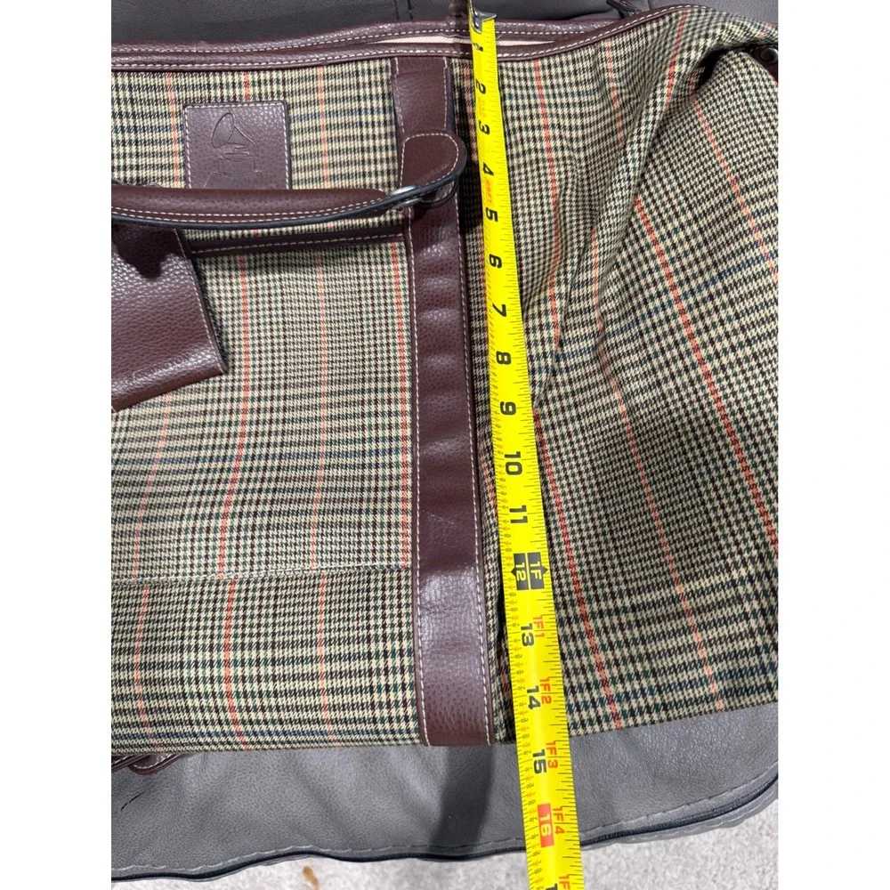 Barrington Plaid Grammy Awards Duffel Bag Brown Leather Trim Travel Weekender